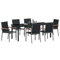 Set da Pranzo per Giardino 7 pcs Nero Textilene e acciaio 3379091