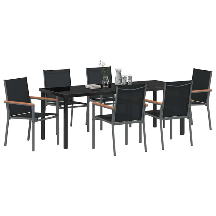 Set da Pranzo per Giardino 7 pcs Nero Textilene e acciaio 3379091