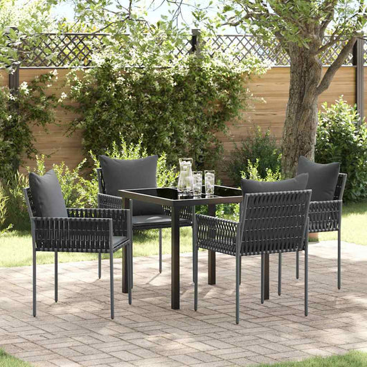 Set da Pranzo da Giardino  5 Pezzi con Cuscini per Sedie in Polyrattan Nero 3379101