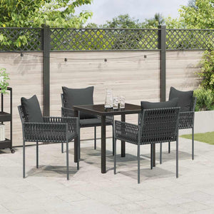 Set da Pranzo da Giardino  5 Pezzi con Cuscini per Sedie in Polyrattan Nero 3379101