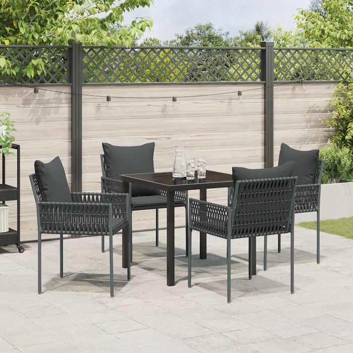 Set da Pranzo da Giardino  5 Pezzi con Cuscini per Sedie in Polyrattan Nero 3379101
