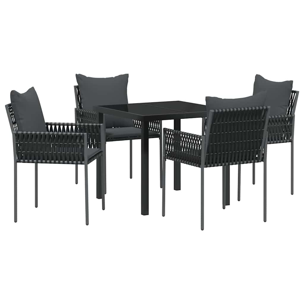 Set da Pranzo da Giardino  5 Pezzi con Cuscini per Sedie in Polyrattan Nero 3379101