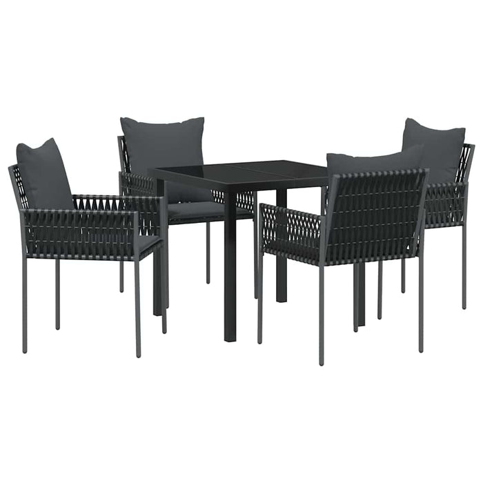 Set da Pranzo da Giardino  5 Pezzi con Cuscini per Sedie in Polyrattan Nero 3379101