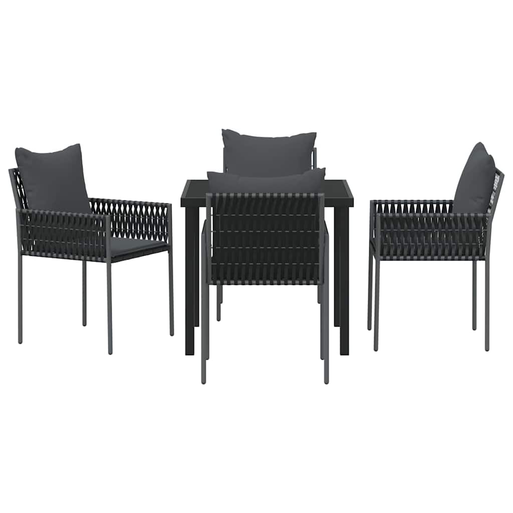 Set da Pranzo da Giardino  5 Pezzi con Cuscini per Sedie in Polyrattan Nero 3379101