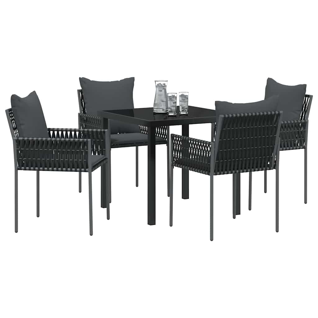 Set da Pranzo da Giardino  5 Pezzi con Cuscini per Sedie in Polyrattan Nero 3379101
