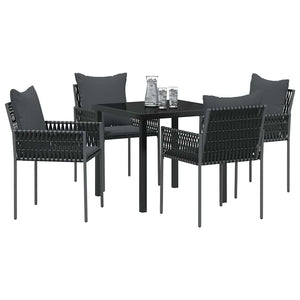 Set da Pranzo da Giardino  5 Pezzi con Cuscini per Sedie in Polyrattan Nero 3379101