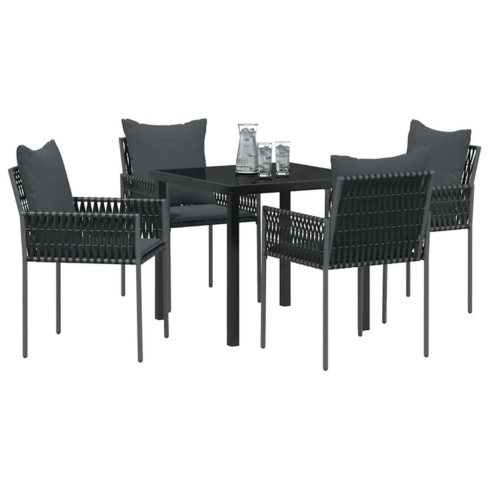 Set da Pranzo da Giardino  5 Pezzi con Cuscini per Sedie in Polyrattan Nero 3379101