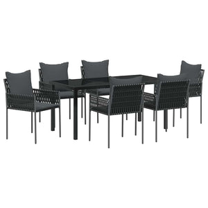 Set da Pranzo per Giardino 7 pcs Nero Poly Rattan 3379104