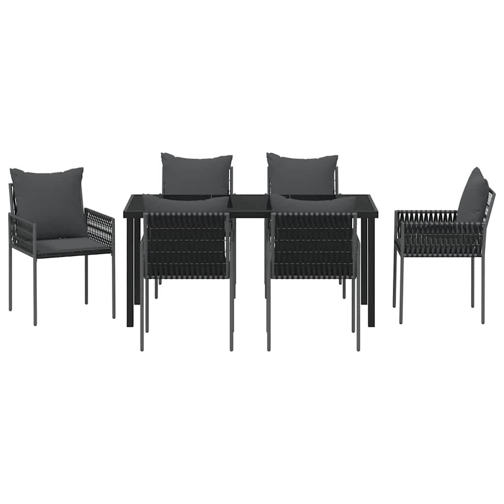 Set da Pranzo per Giardino 7 pcs Nero Poly Rattan 3379104