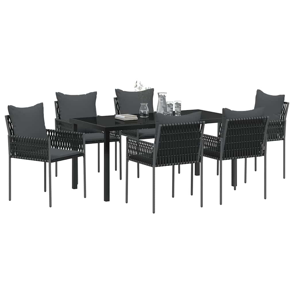 Set da Pranzo per Giardino 7 pcs Nero Poly Rattan 3379104