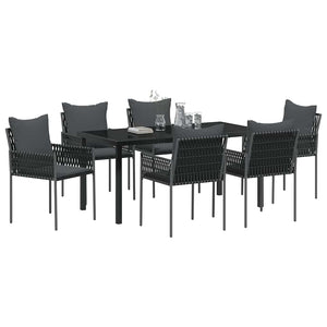 Set da Pranzo per Giardino 7 pcs Nero Poly Rattan 3379104