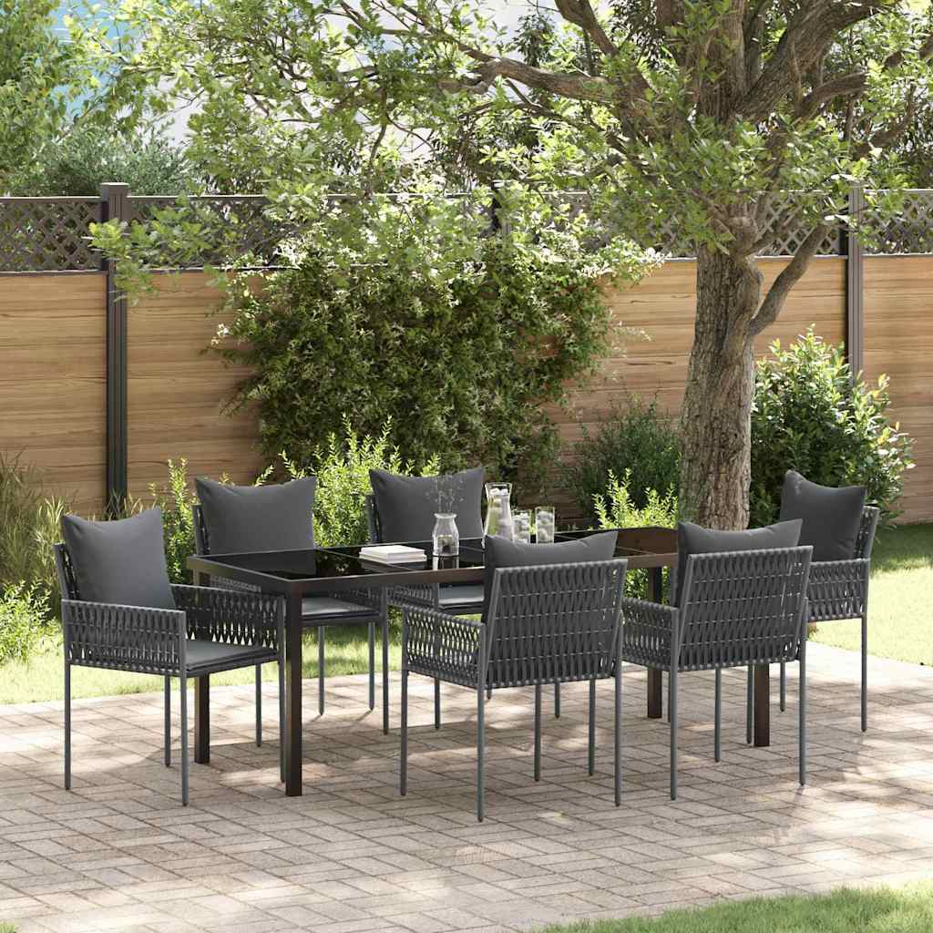 Set da Pranzo per Giardino 7 pcs Nero Poly Rattan 3379105