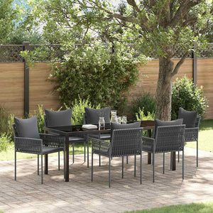 Set da Pranzo per Giardino 7 pcs Nero Poly Rattan 3379105