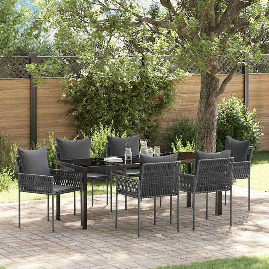 Set da Pranzo per Giardino 7 pcs Nero Poly Rattan 3379105