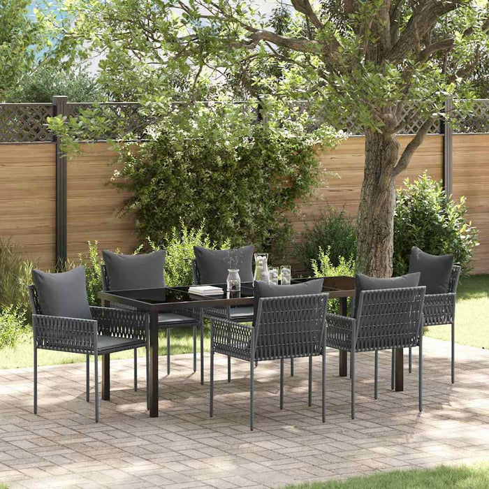 Set da Pranzo per Giardino 7 pcs Nero Poly Rattan 3379105