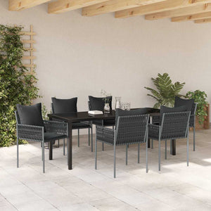 Set da Pranzo per Giardino 7 pcs Nero Poly Rattan 3379105