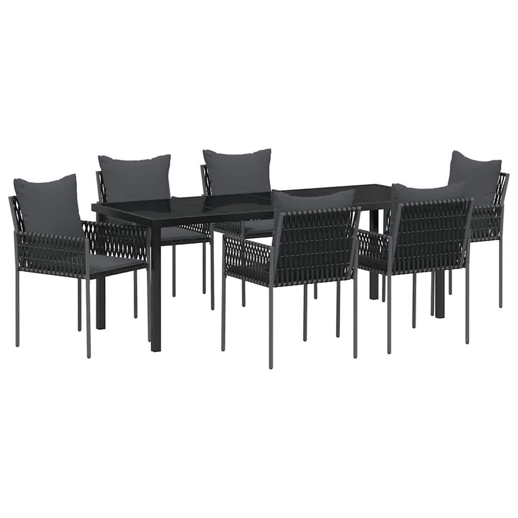 Set da Pranzo per Giardino 7 pcs Nero Poly Rattan 3379105
