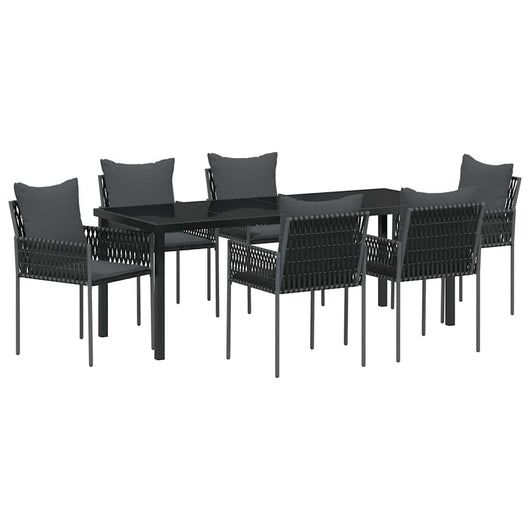 Set da Pranzo per Giardino 7 pcs Nero Poly Rattan 3379105