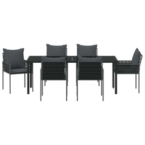 Set da Pranzo per Giardino 7 pcs Nero Poly Rattan 3379105