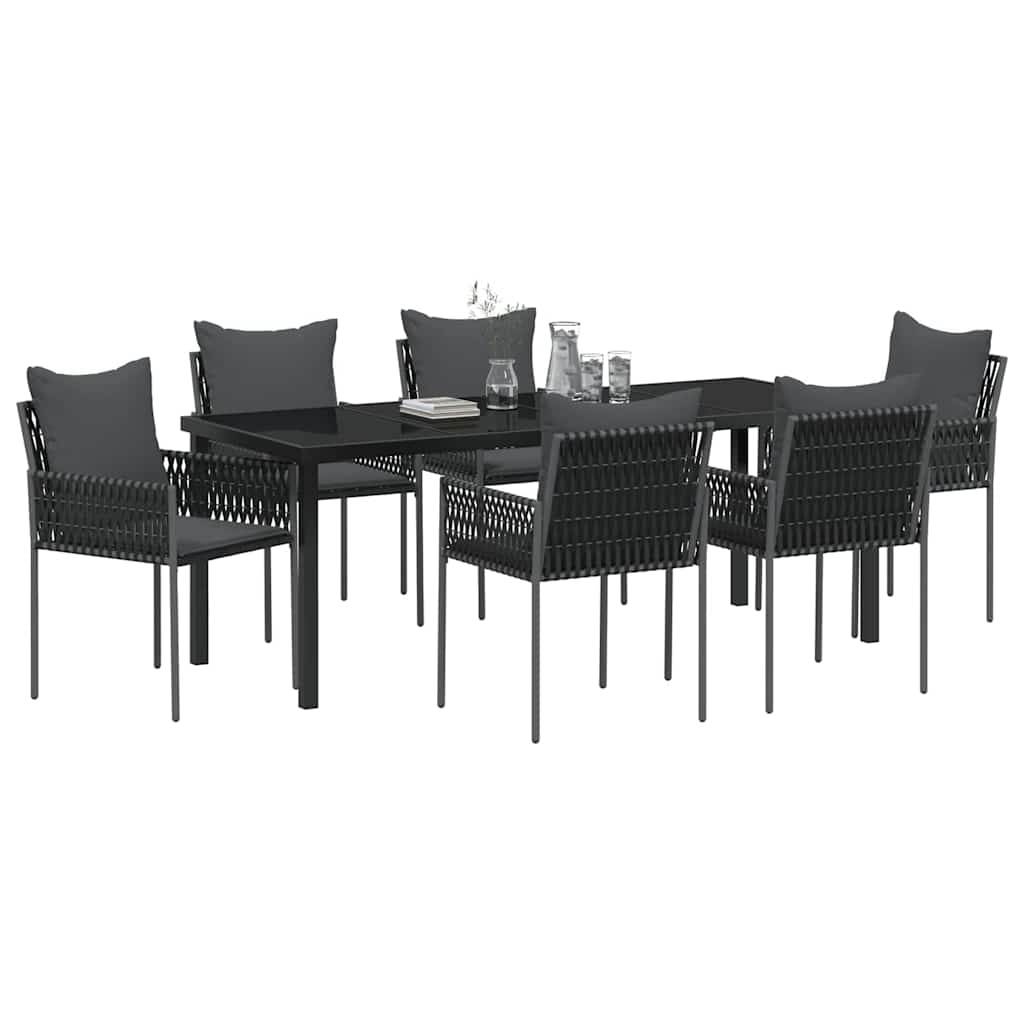 Set da Pranzo per Giardino 7 pcs Nero Poly Rattan 3379105