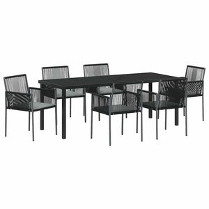 Set da Pranzo per Giardino 7 pcs Nero Poly Rattan 3379112