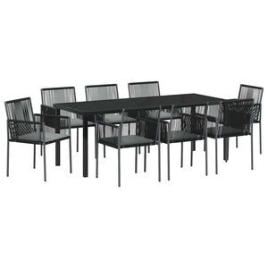 Set da Pranzo per Giardino 9 pcs Nero Poly Rattan 3379113