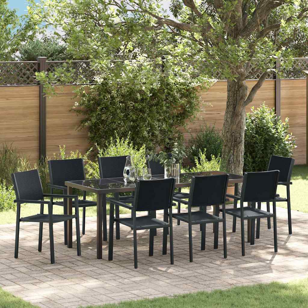 Set da Pranzo per Giardino 9 pcs Nero Poly Rattan 3379155