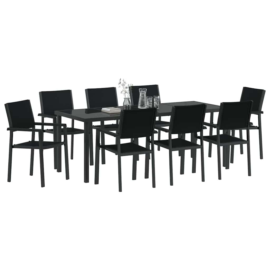Set da Pranzo per Giardino 9 pcs Nero Poly Rattan 3379155