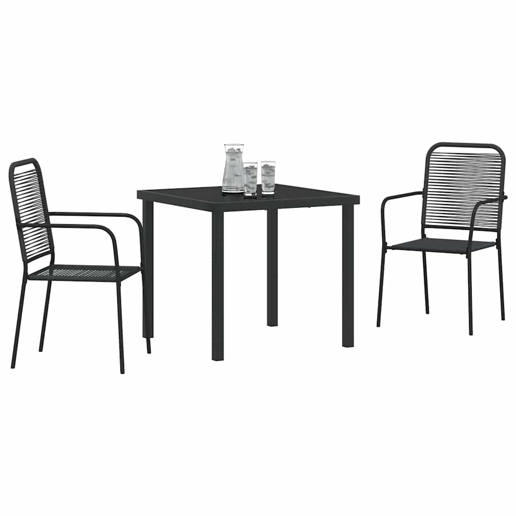 Set da pranzo da giardino 3 pezzi  in cordone di cotone nero e acciaio 3379156
