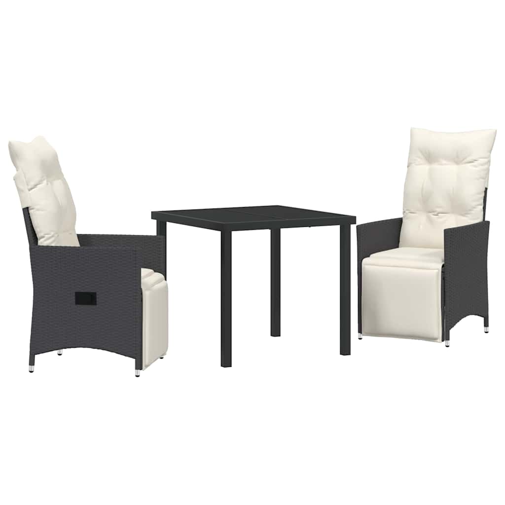 Set da pranzo da giardino a 3 pezzi con cuscini in polirattan nero. 3379562