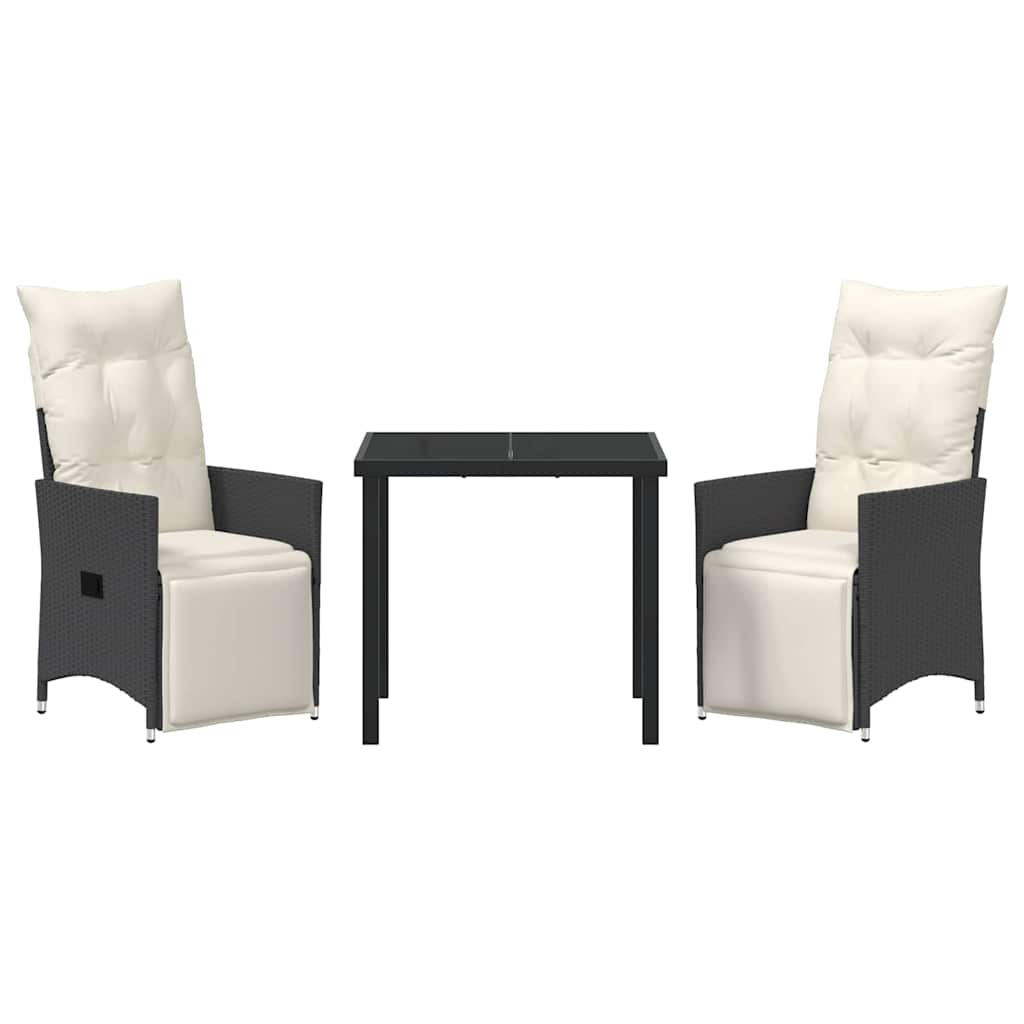 Set da pranzo da giardino a 3 pezzi con cuscini in polirattan nero. 3379562