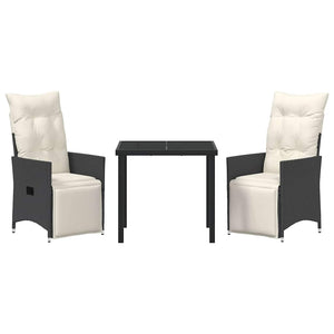Set da pranzo da giardino a 3 pezzi con cuscini in polirattan nero. 3379562
