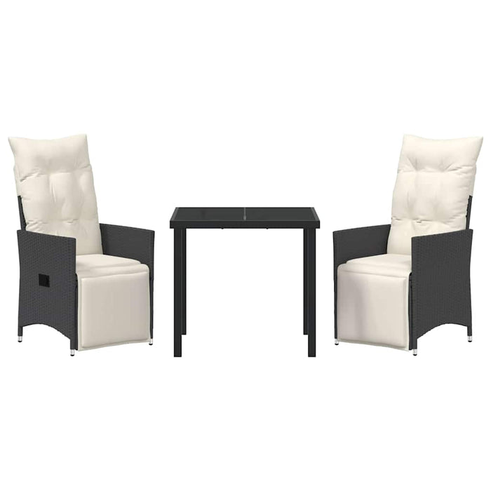 Set da pranzo da giardino a 3 pezzi con cuscini in polirattan nero. 3379562