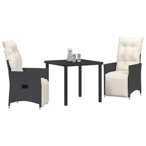 Set da pranzo da giardino a 3 pezzi con cuscini in polirattan nero. 3379562