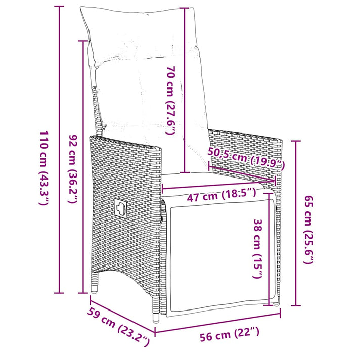 Set da pranzo da giardino a 3 pezzi con cuscini in polirattan nero. 3379562