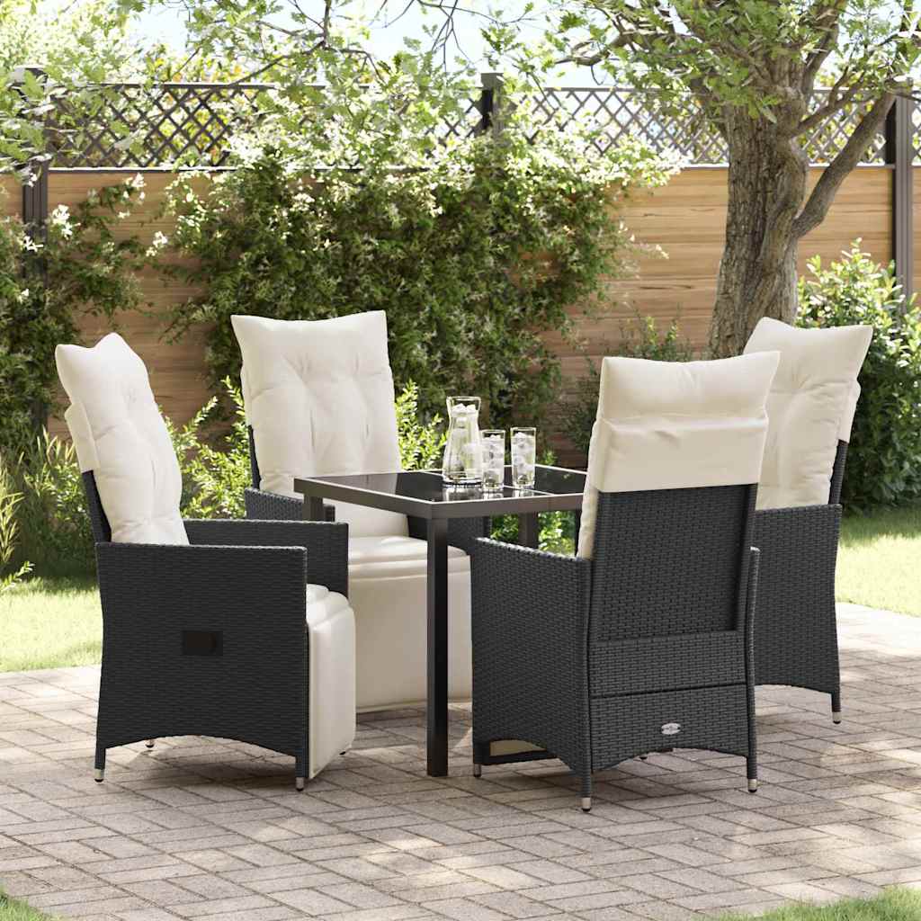 Set da Pranzo da Giardino a 5 Pezzi con Cuscini in Rattan Nero 3379563