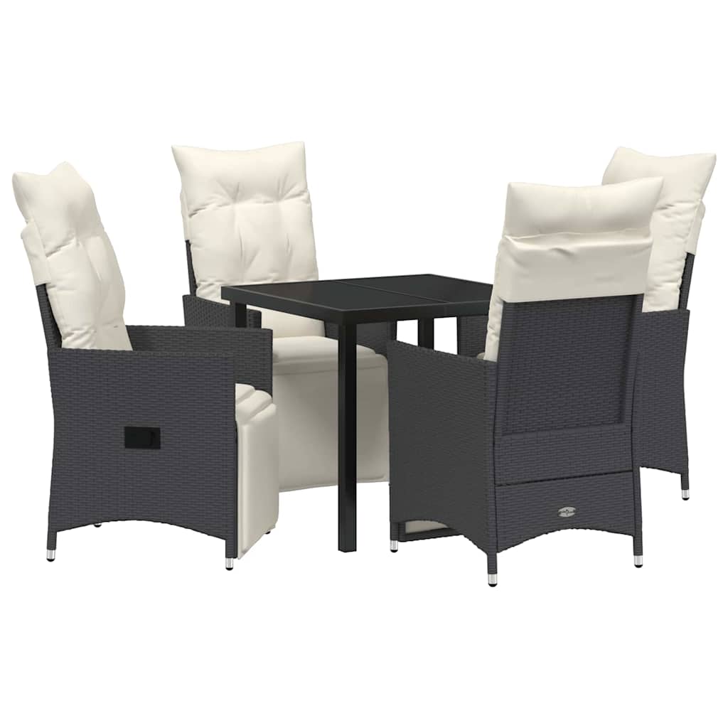 Set da Pranzo da Giardino a 5 Pezzi con Cuscini in Rattan Nero 3379563