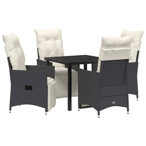 Set da Pranzo da Giardino a 5 Pezzi con Cuscini in Rattan Nero 3379563