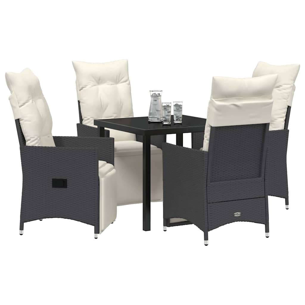 Set da Pranzo da Giardino a 5 Pezzi con Cuscini in Rattan Nero 3379563