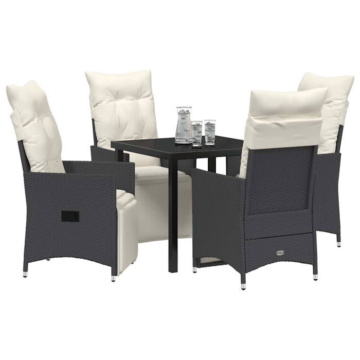Set da Pranzo da Giardino a 5 Pezzi con Cuscini in Rattan Nero 3379563