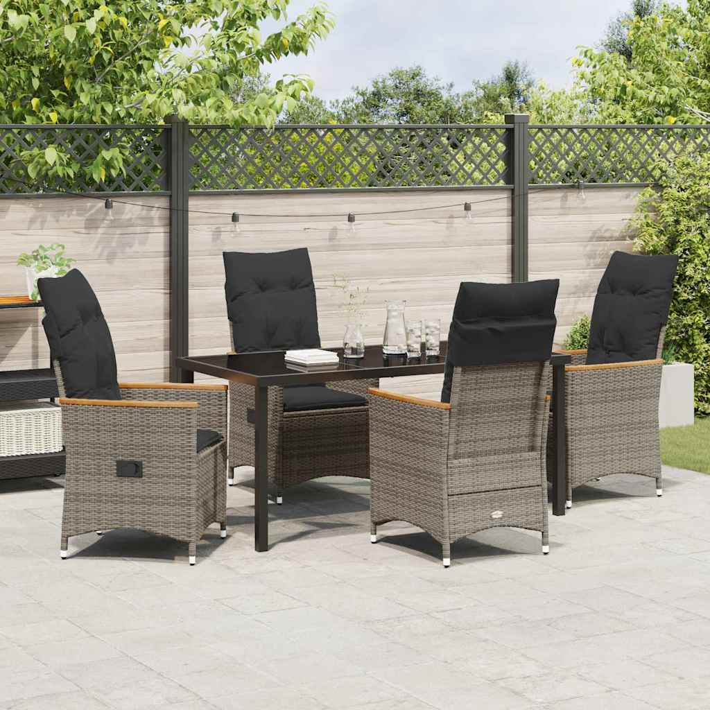 Set da pranzo da giardino 5 pezzi vitaXL con cuscini, in rattan grigio 3379621