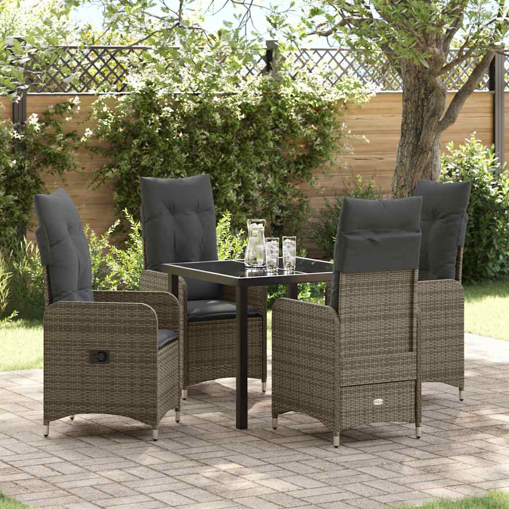 Set da Pranzo da Giardino 5 Pezzi  con Cuscini in Rattan Sintetico Grigio 3379647