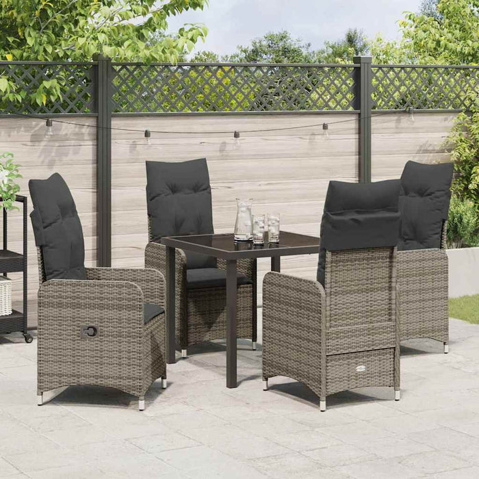 Set da Pranzo da Giardino 5 Pezzi  con Cuscini in Rattan Sintetico Grigio 3379647