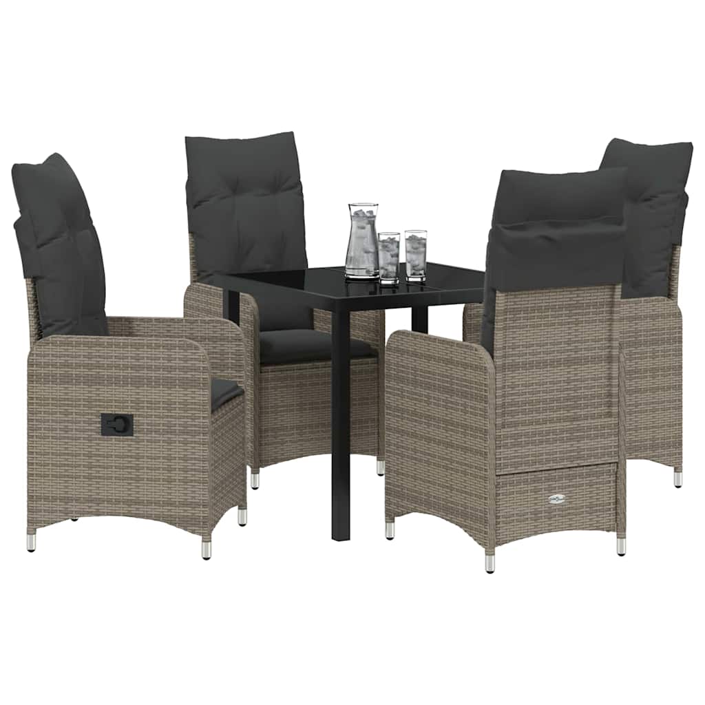 Set da Pranzo da Giardino 5 Pezzi  con Cuscini in Rattan Sintetico Grigio 3379647