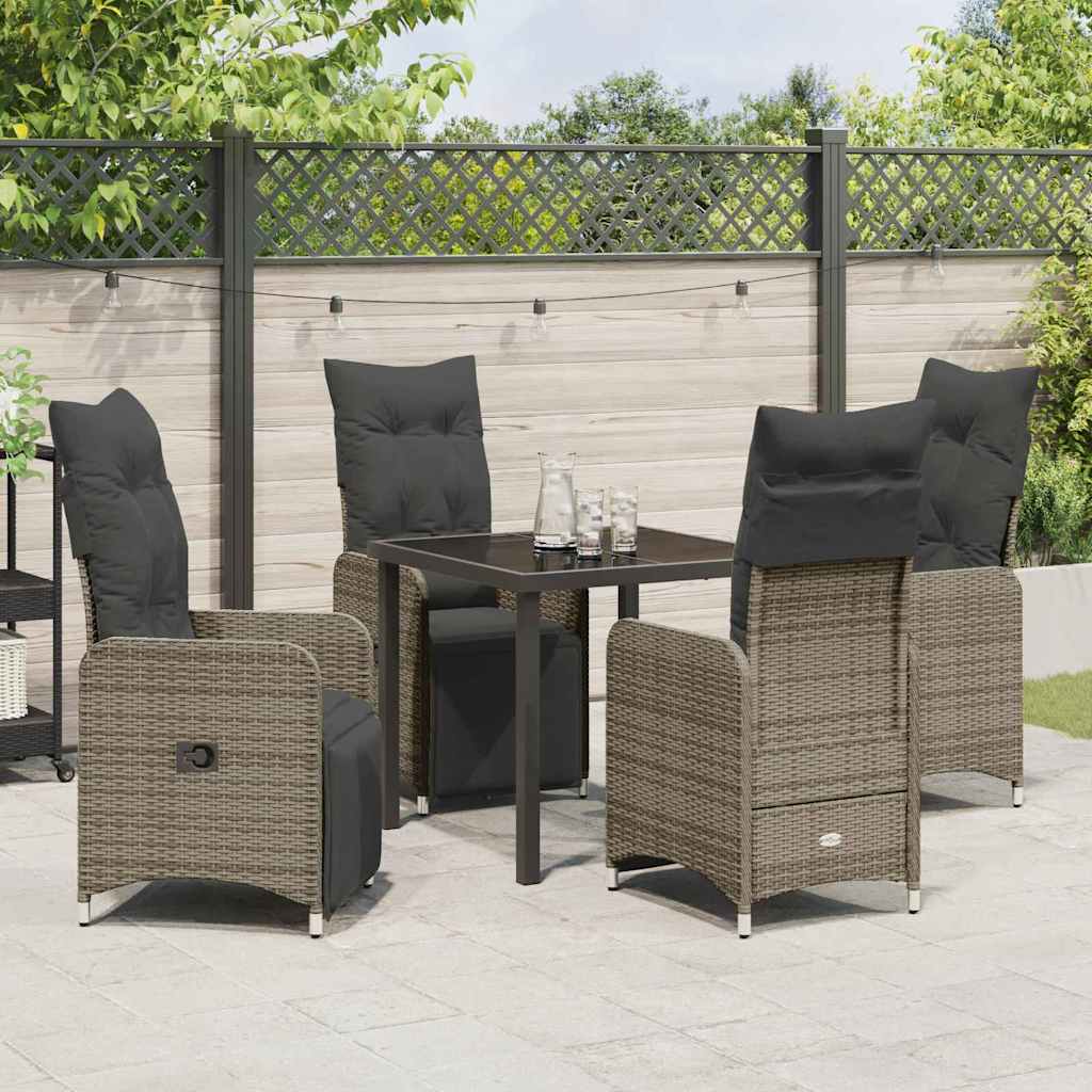 Set da Pranzo da Giardino 5 Pezzi con Cuscini Grigio in Rattan Sintetico 3379675