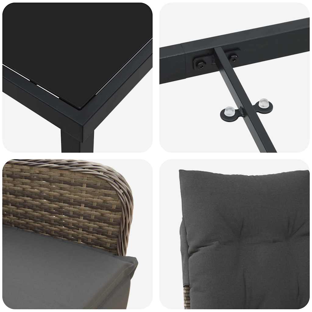 Set da Pranzo da Giardino  5 Pezzi con Cuscini Grigi in Rattan Sintetico 3379677