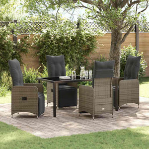 Set da Pranzo da Giardino  5 Pezzi con Cuscini Grigi in Rattan Sintetico 3379677