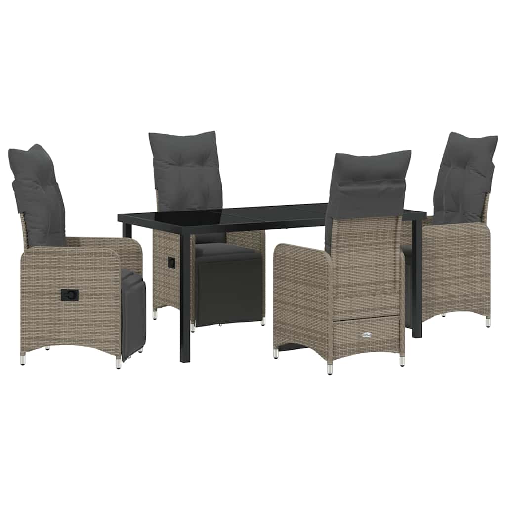 Set da Pranzo da Giardino  5 Pezzi con Cuscini Grigi in Rattan Sintetico 3379677