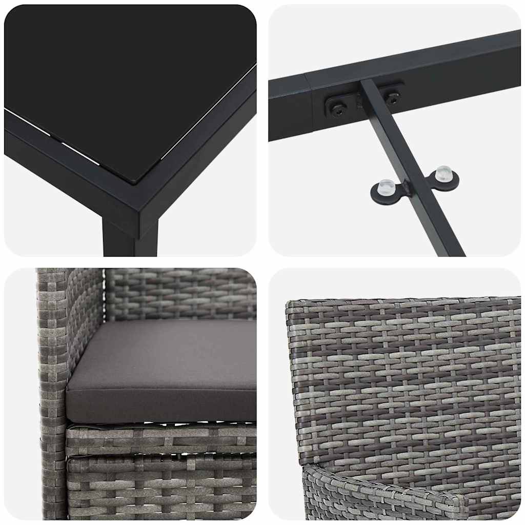 Set da Pranzo per Giardino con cuscino 3 pcs Grigio Poly Rattan 3379730