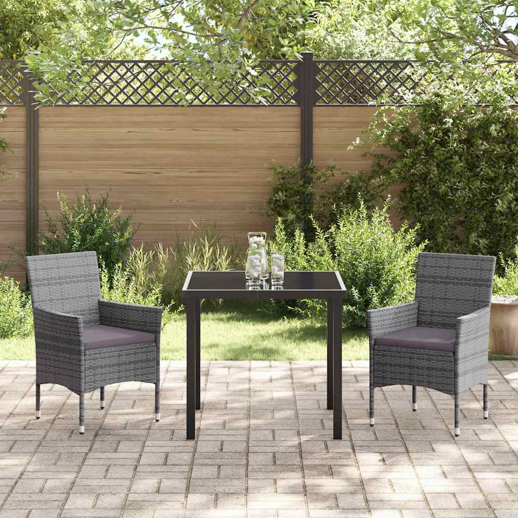 Set da Pranzo per Giardino con cuscino 3 pcs Grigio Poly Rattan 3379730